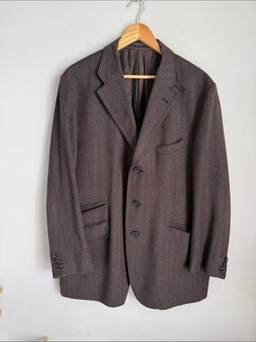 Corneliani ID Men’s Herringbone Blazer 95% wool  5% Cashmere Brown Italy US 46R